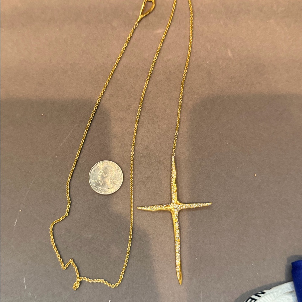 Alexis Bittar Gold Cross Pendant Necklace with Crystal Accents